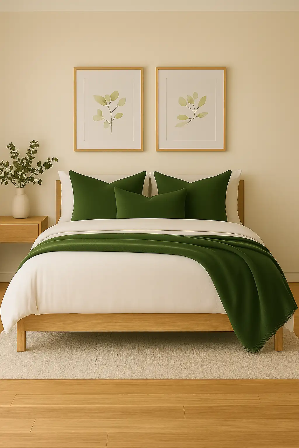 Cozy small bedroom with a neutral earth-toned rug adding warmth and style under the bed